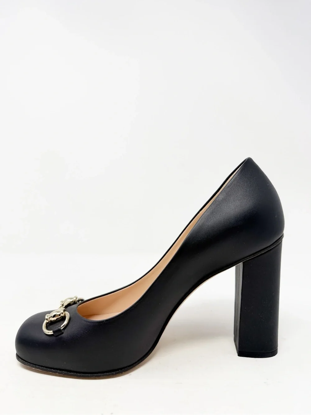 Gucci Horsebit Block Heel Black Leather Heels Womens Size EU 38